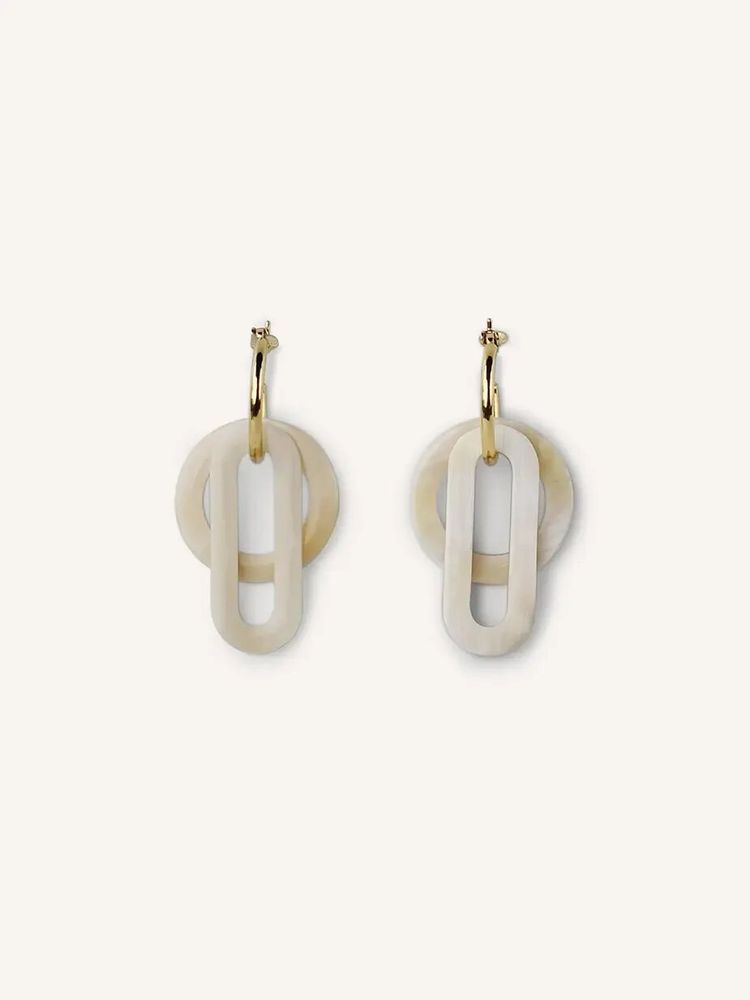 Bijoux - Créoles double anneaux suspendus en corne blonde - L INDOCHINEUR X RIVÊT