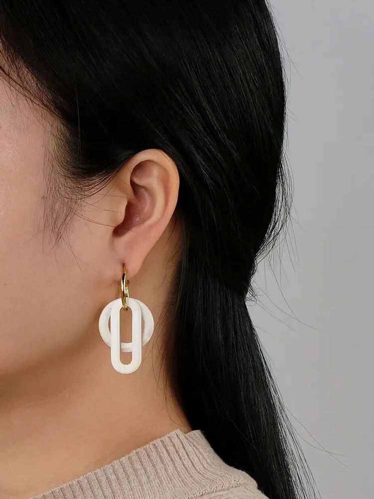 Bijoux - Créoles double anneaux suspendus en corne blonde - L INDOCHINEUR X RIVÊT