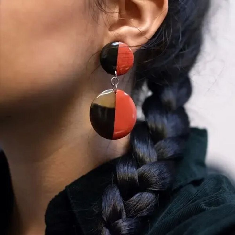 Jewelry - Full double disc earrings with orange lacquer - L INDOCHINEUR X RIVÊT