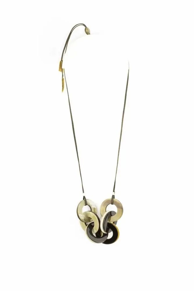 Bijoux - Pendentif anneaux entrelacés en corne blonde et noire - L INDOCHINEUR X RIVÊT