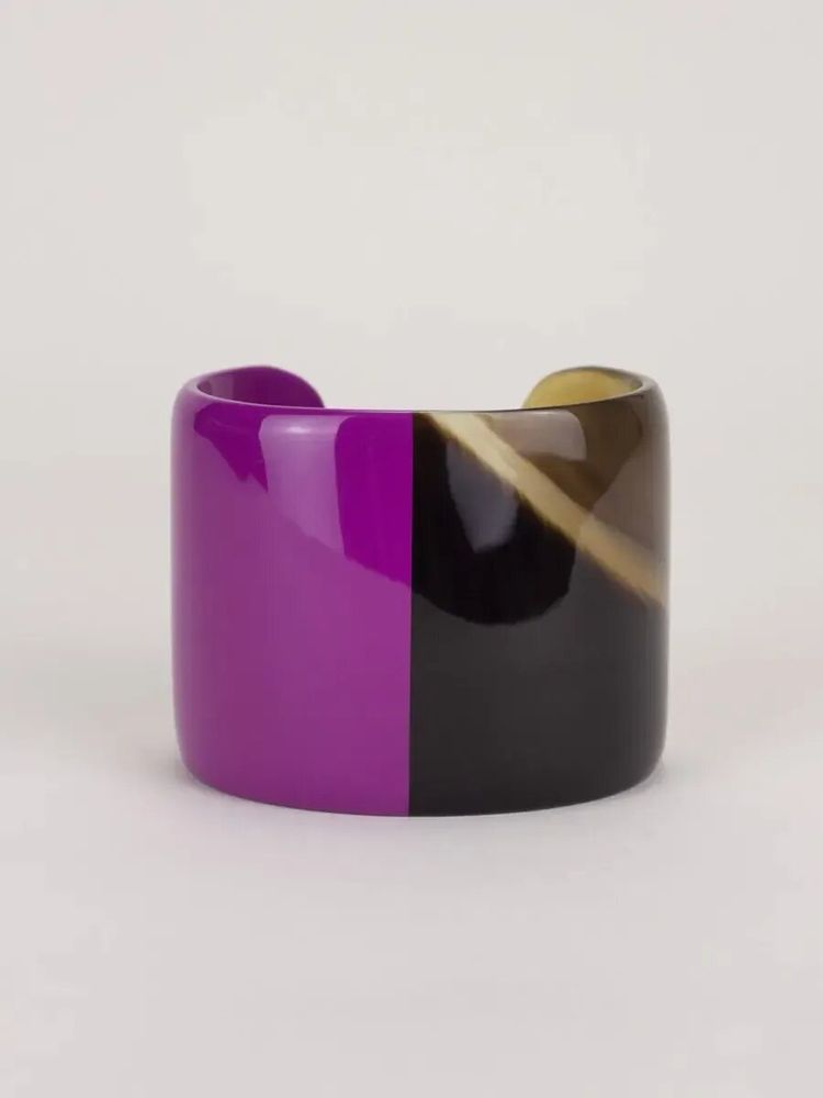 Bracelets - Cream-coffee lacquered natural horn cuff in Size M - L INDOCHINEUR X RIVÊT
