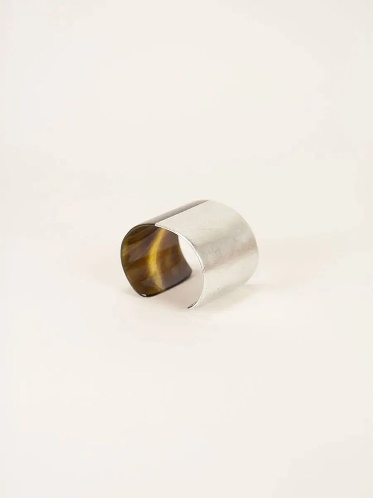 Bracelets - Cream-coffee lacquered natural horn cuff in Size M - L INDOCHINEUR X RIVÊT