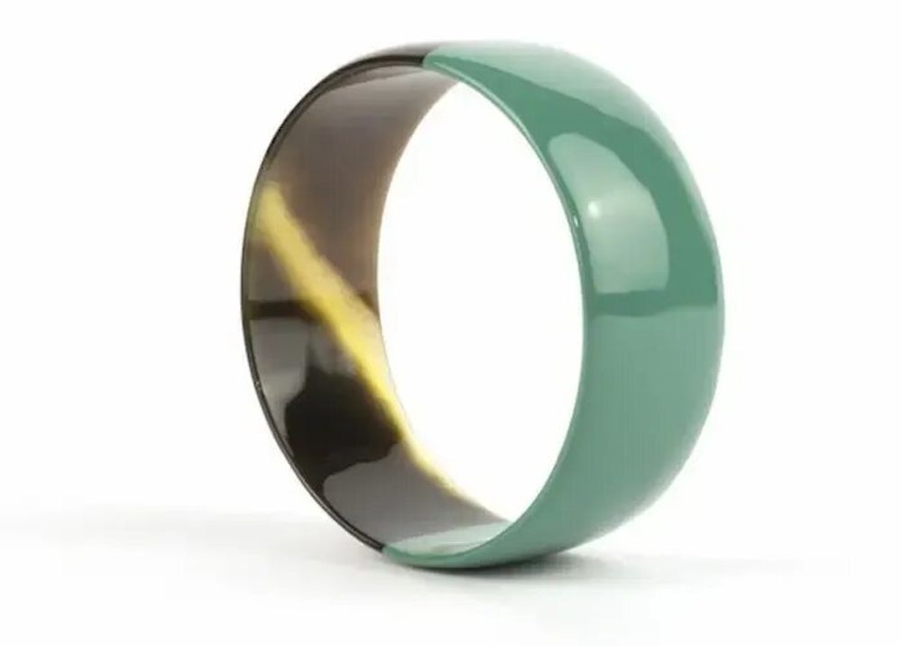 Bracelets - Bracelet plat en corne laquée gris-bleu taille M - L INDOCHINEUR X RIVÊT