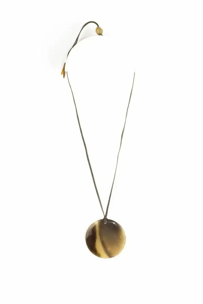 Bijoux - Médaillon disque simple en corne noire marbrée - L INDOCHINEUR X RIVÊT