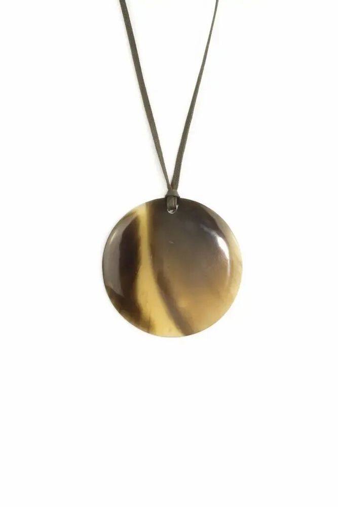 Bijoux - Médaillon disque simple en corne noire marbrée - L INDOCHINEUR X RIVÊT