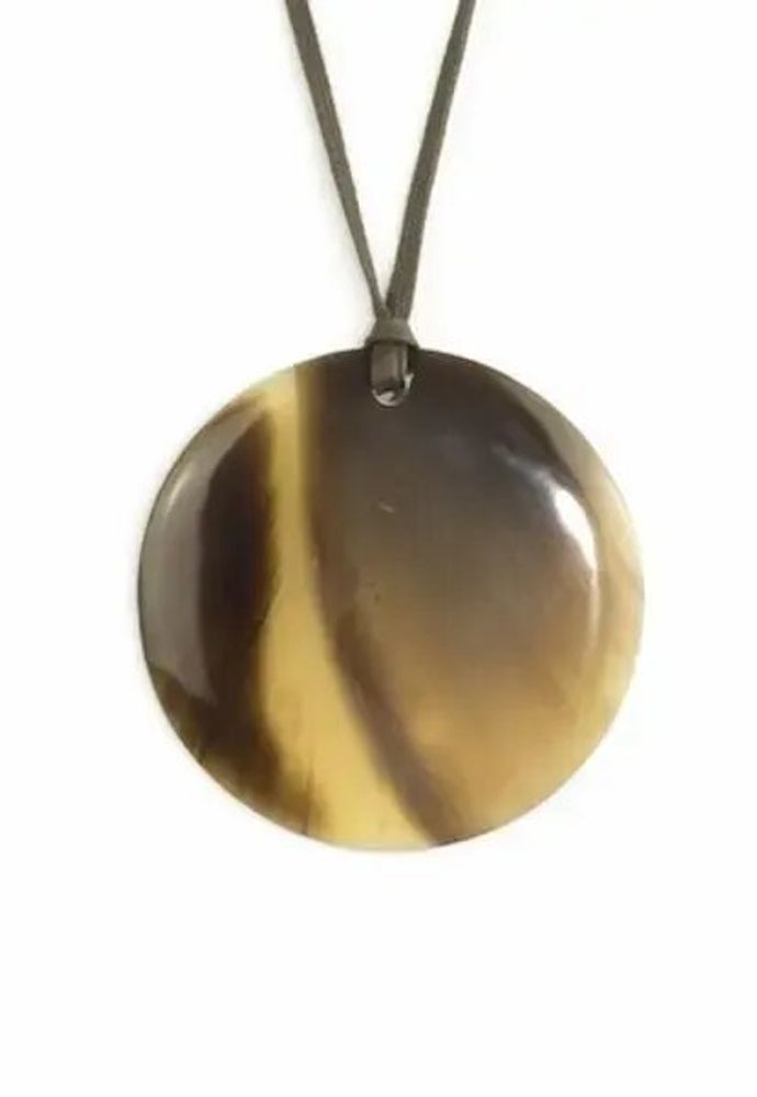 Bijoux - Médaillon disque simple en corne noire marbrée - L INDOCHINEUR X RIVÊT