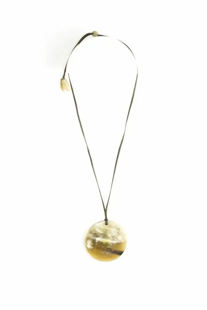 Bijoux - Médaillon disque simple en corne noire marbrée - L INDOCHINEUR X RIVÊT