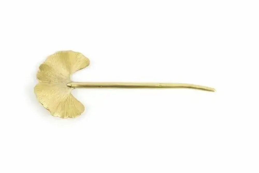 Barrettes - Pique à cheveux droit ginkgo métal en laiton cuivré - L INDOCHINEUR X RIVÊT