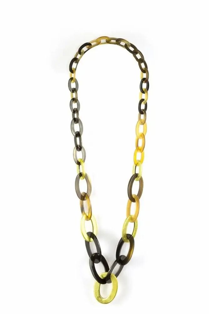 Jewelry - 3-size flat oval rings long necklace with turquoise, indigo, orange lacquer - L INDOCHINEUR X RIVÊT