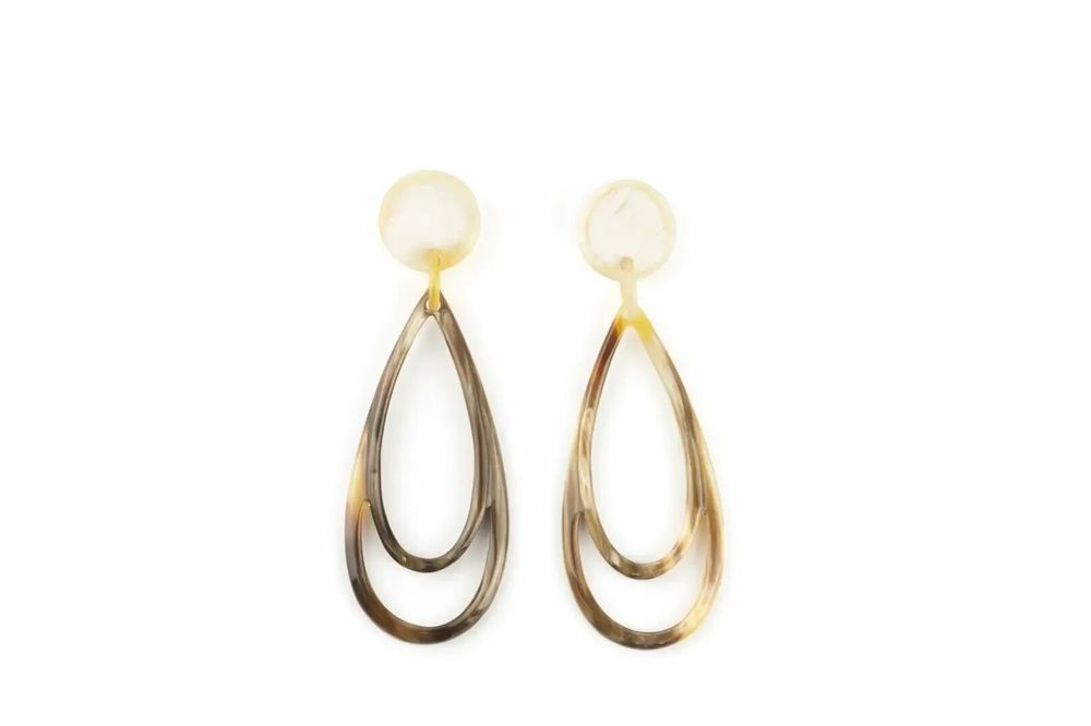 Bijoux - Boucles d'oreilles à tiges double larme en corne blonde - L INDOCHINEUR X RIVÊT