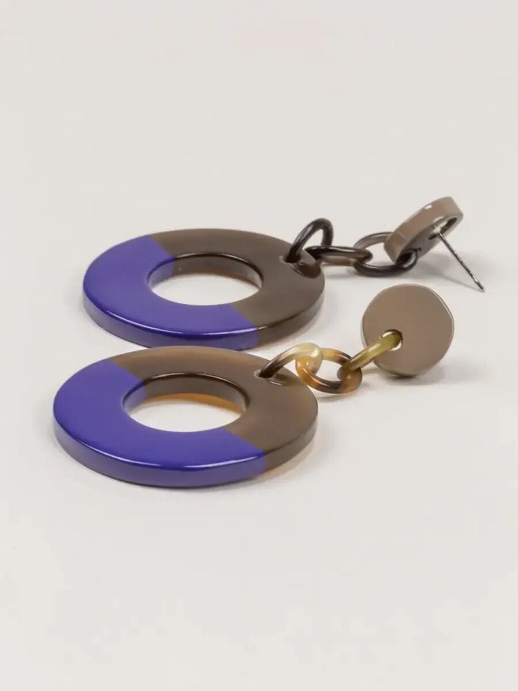 Bijoux - Boucles d'oreilles anneau large laqué orange et gris-bleu - L INDOCHINEUR X RIVÊT