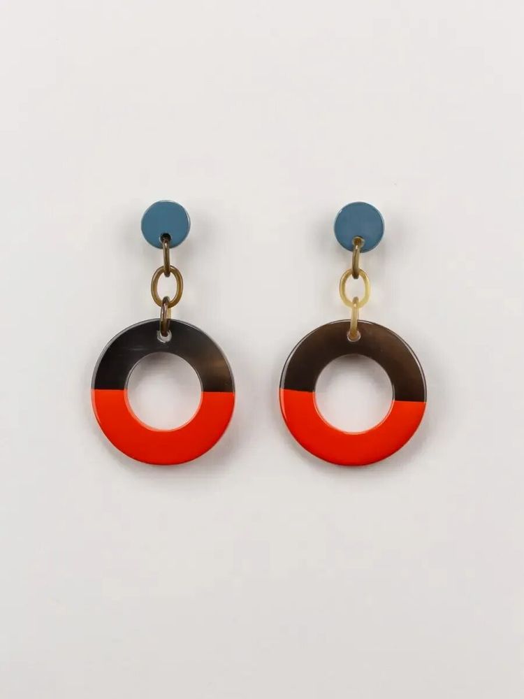 Bijoux - Boucles d'oreilles anneau large laqué orange et gris-bleu - L INDOCHINEUR X RIVÊT