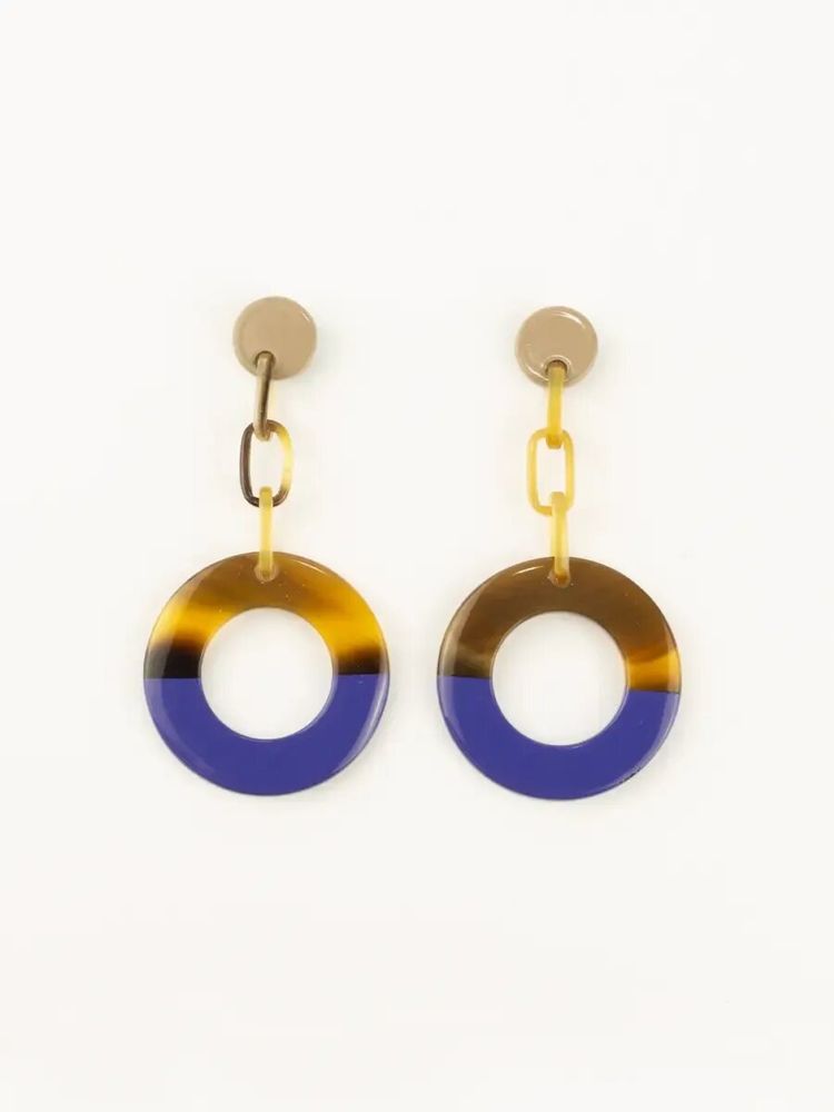 Bijoux - Boucles d'oreilles anneau large en corne noire marbrée - L INDOCHINEUR X RIVÊT