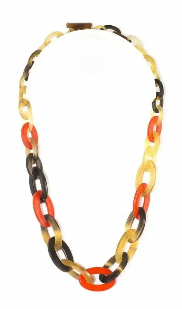 Bijoux - Collier anneaux ovales plats et fins en sabot et laque orange - L INDOCHINEUR X RIVÊT