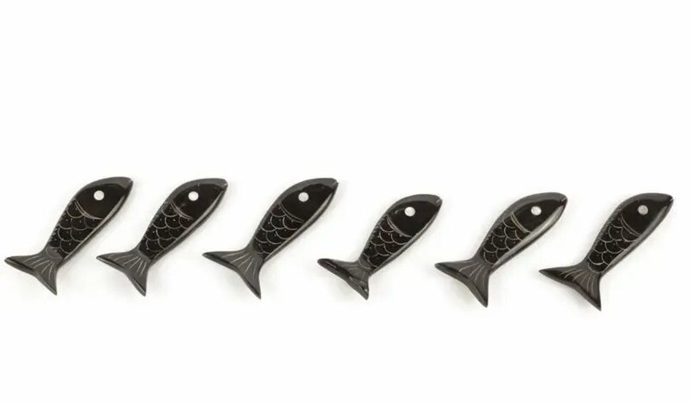 Couteaux - Set de 6 portes-couteaux poisson en corne noire unie - L INDOCHINEUR X RIVÊT