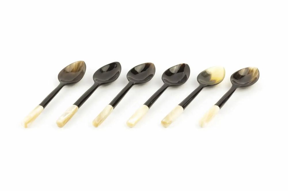 Couverts & ustensiles de cuisine - Set de 6 cuillères à café nacre escargot et corne - L INDOCHINEUR X RIVÊT