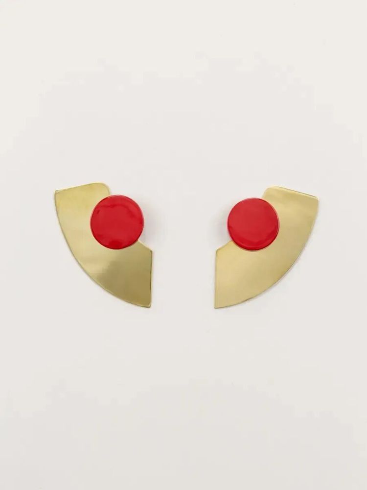 Jewelry - 2-part half round brass earrings with a red lacquer pendant - L INDOCHINEUR X RIVÊT