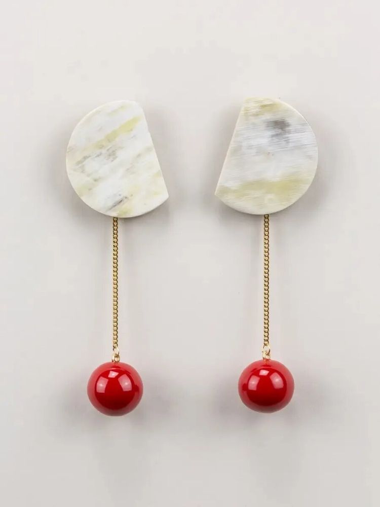 Bijoux - Boucles d'oreilles 2 parties pastille ronde corne et goutte laiton - L INDOCHINEUR X RIVÊT