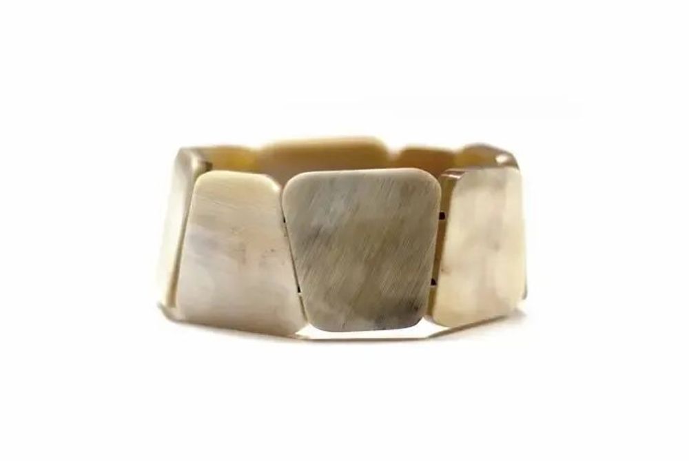 Bracelets - Bracelet élastique avec anneaux trapézoïdal en corne blonde - L INDOCHINEUR X RIVÊT