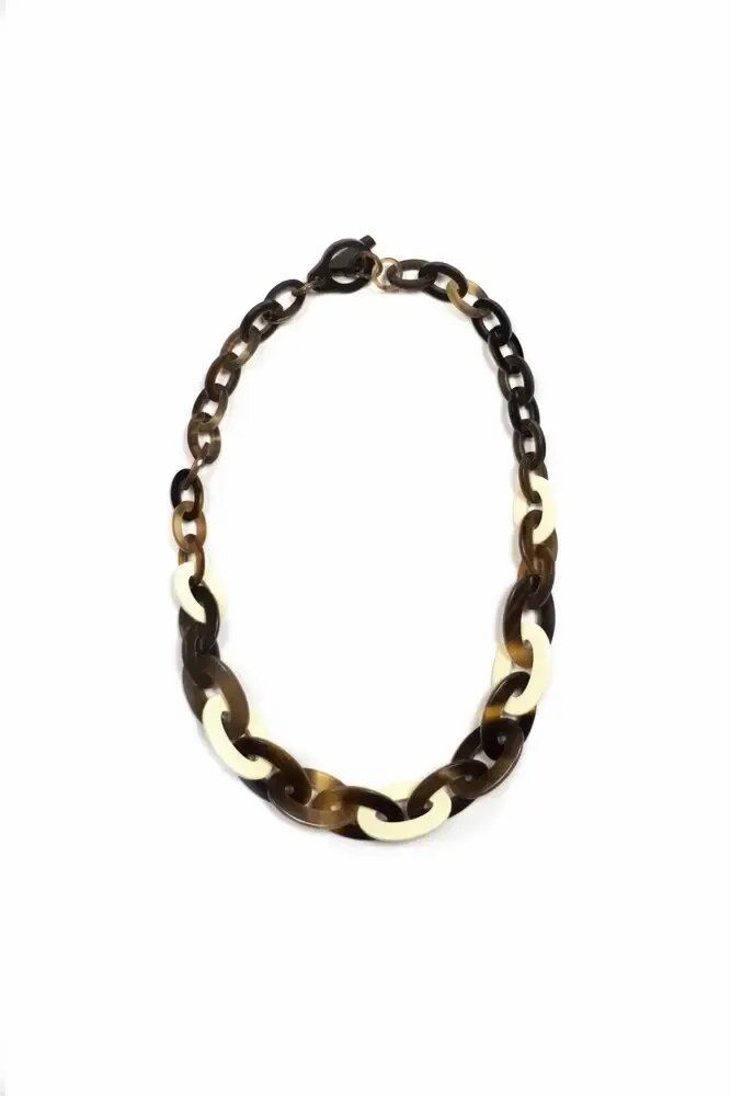 Bijoux - Collier anneaux ovales plats et fins en sabot et laque ivoire - L INDOCHINEUR X RIVÊT