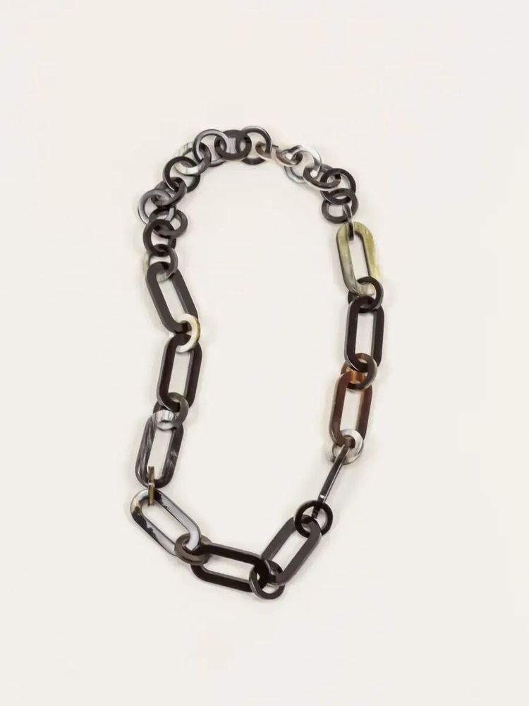 Bijoux - Collier anneaux épais ronds et ovales bords droits en corne blonde africaine - L INDOCHINEUR X RIVÊT