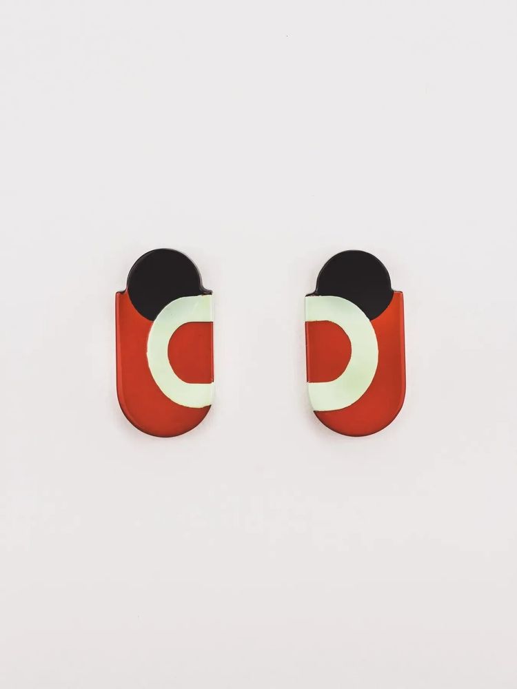 Bijoux - Boucles d'oreilles Dédale en corne noire et laque orange et verte - L INDOCHINEUR X RIVÊT