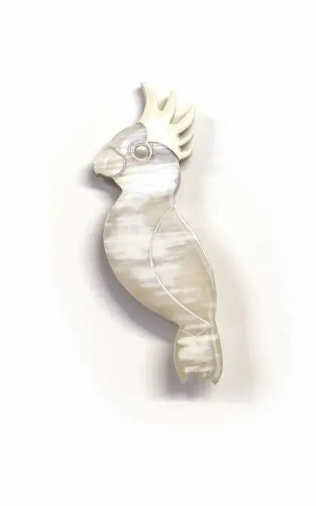 Brooches - Cockatoo bird pin in horn with lacquer in orange and blue - L INDOCHINEUR X RIVÊT