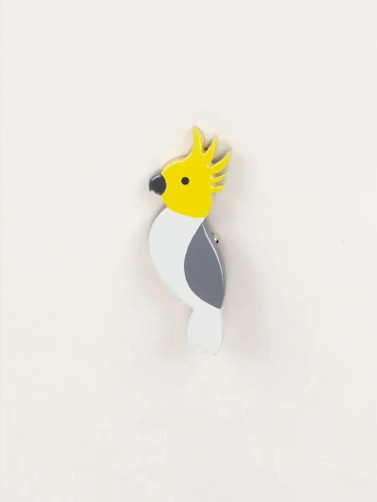 Broches - Broche Cockatoo en corne et laque 4 couleurs - jaune et gris - L INDOCHINEUR X RIVÊT