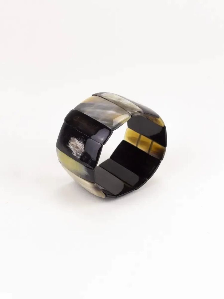 Bracelets - Bracelet elastique en corne noire marbrée - L INDOCHINEUR X RIVÊT