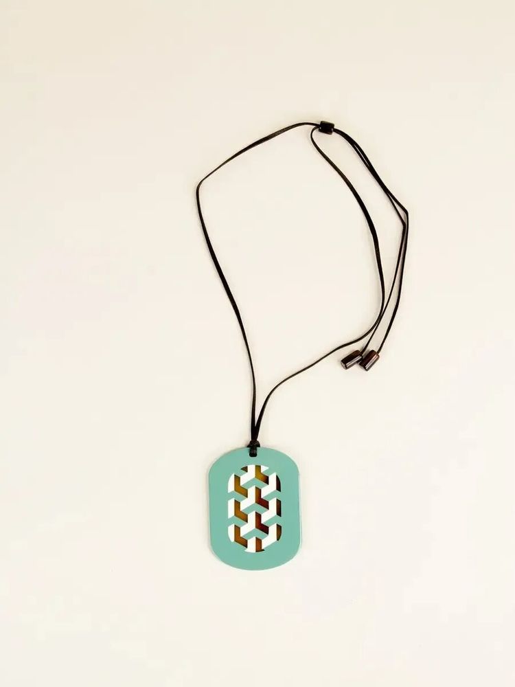 Jewelry - Oval Tresse Pendant with petrol green and yellow lacquer - L INDOCHINEUR X RIVÊT