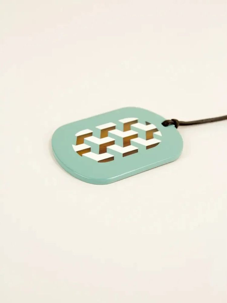 Jewelry - Oval Tresse Pendant with petrol green and yellow lacquer - L INDOCHINEUR X RIVÊT