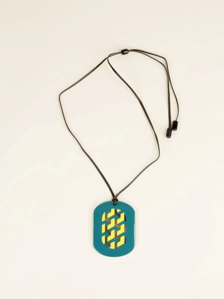 Jewelry - Oval Tresse Pendant with petrol green and yellow lacquer - L INDOCHINEUR X RIVÊT