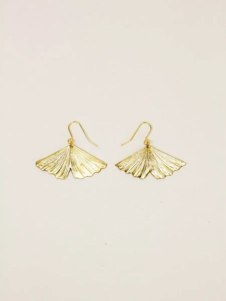 Bijoux - Boucles d'oreilles Gingko en laiton plaqué argent (à croche) - L INDOCHINEUR X RIVÊT