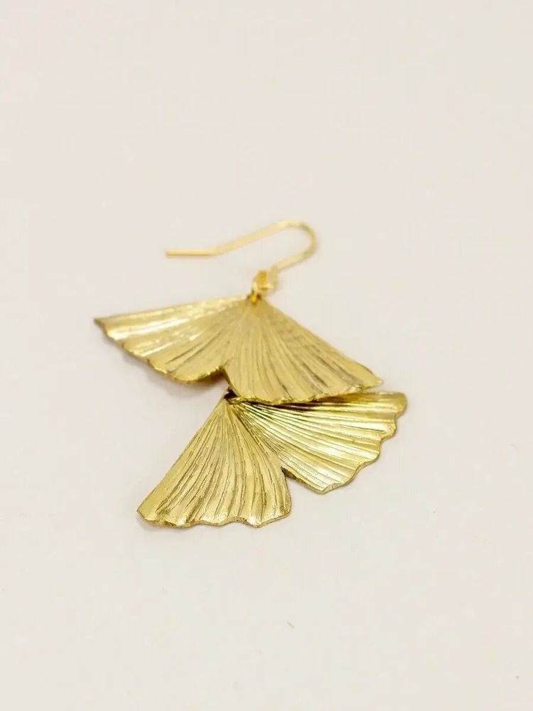 Bijoux - Boucles d'oreilles Gingko en laiton plaqué argent (à croche) - L INDOCHINEUR X RIVÊT