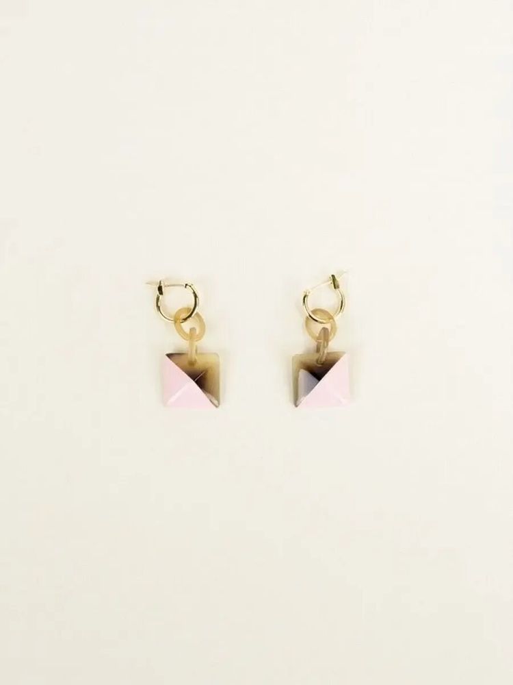 Bijoux - Créoles laiton Radiant en sabot et laque rose - L INDOCHINEUR X RIVÊT
