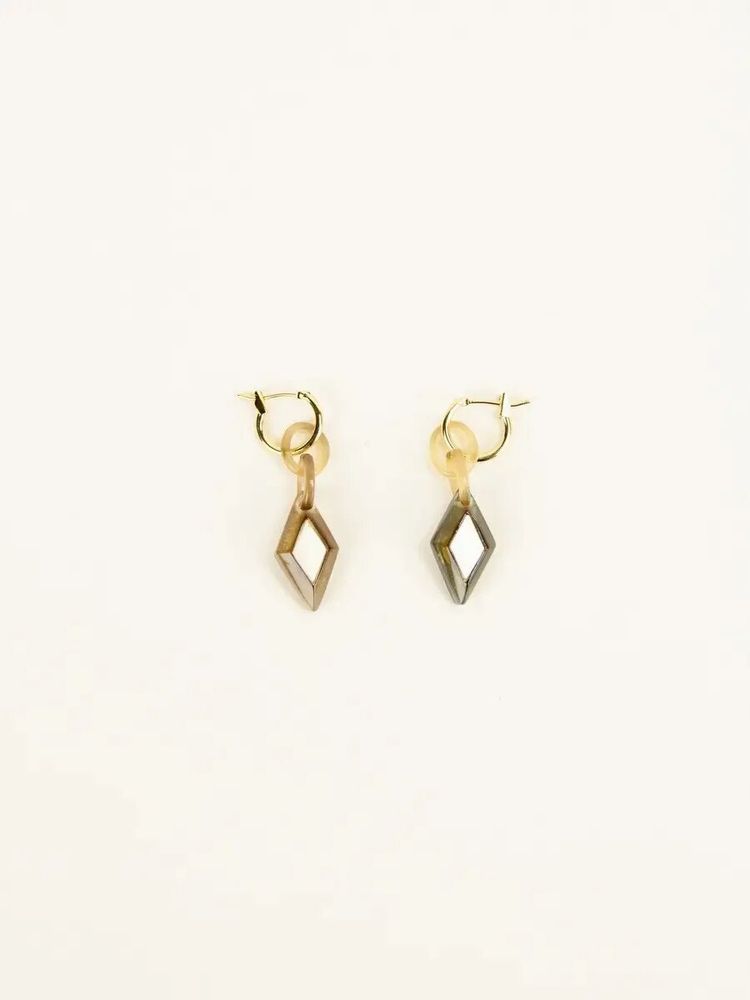 Bijoux - Créoles laiton Losange en corne blonde - L INDOCHINEUR X RIVÊT
