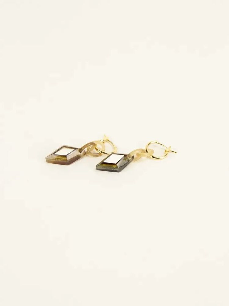 Bijoux - Créoles laiton Losange en corne blonde - L INDOCHINEUR X RIVÊT