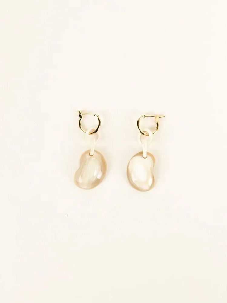 Bijoux - Créoles laiton Haricot en corne blonde - L INDOCHINEUR X RIVÊT
