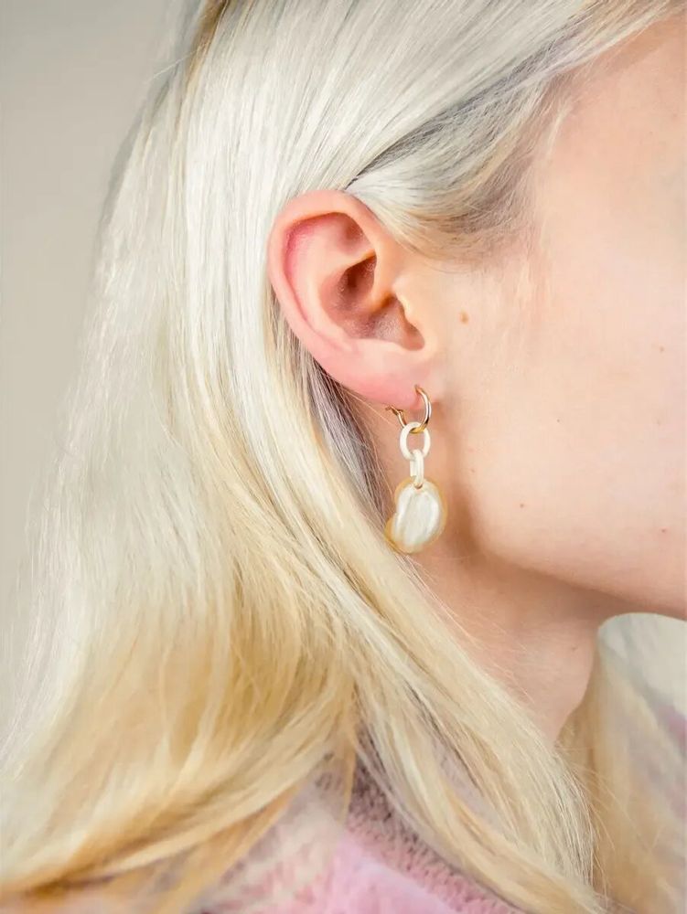 Bijoux - Créoles laiton Haricot en corne blonde - L INDOCHINEUR X RIVÊT