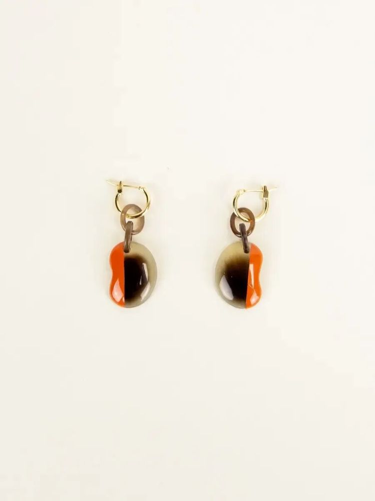 Bijoux - Créoles laiton Haricot en sabot et laque orange - L INDOCHINEUR X RIVÊT