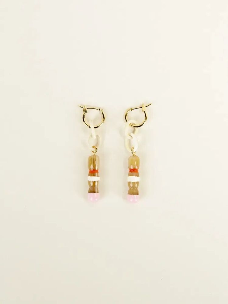 Bijoux - Créoles laiton Quille en corne blonde - L INDOCHINEUR X RIVÊT