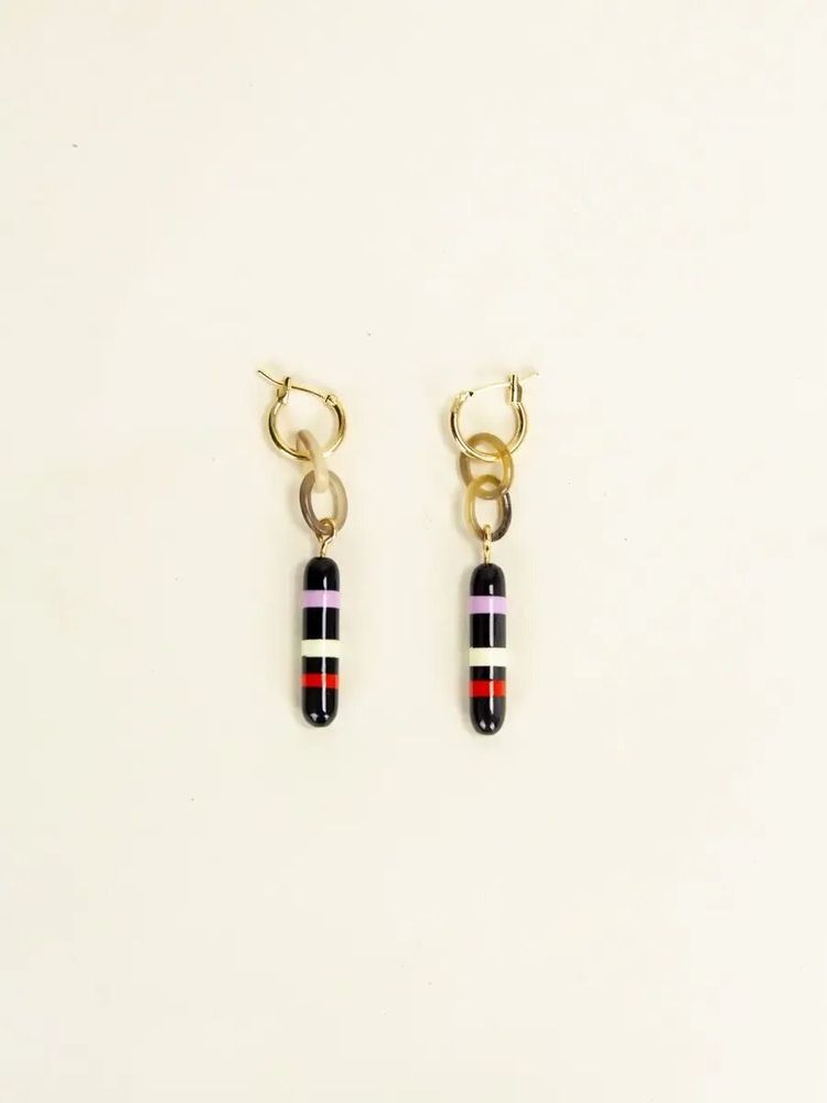 Bijoux - Créoles laiton Gélule en sabot et laque tricolore - L INDOCHINEUR X RIVÊT
