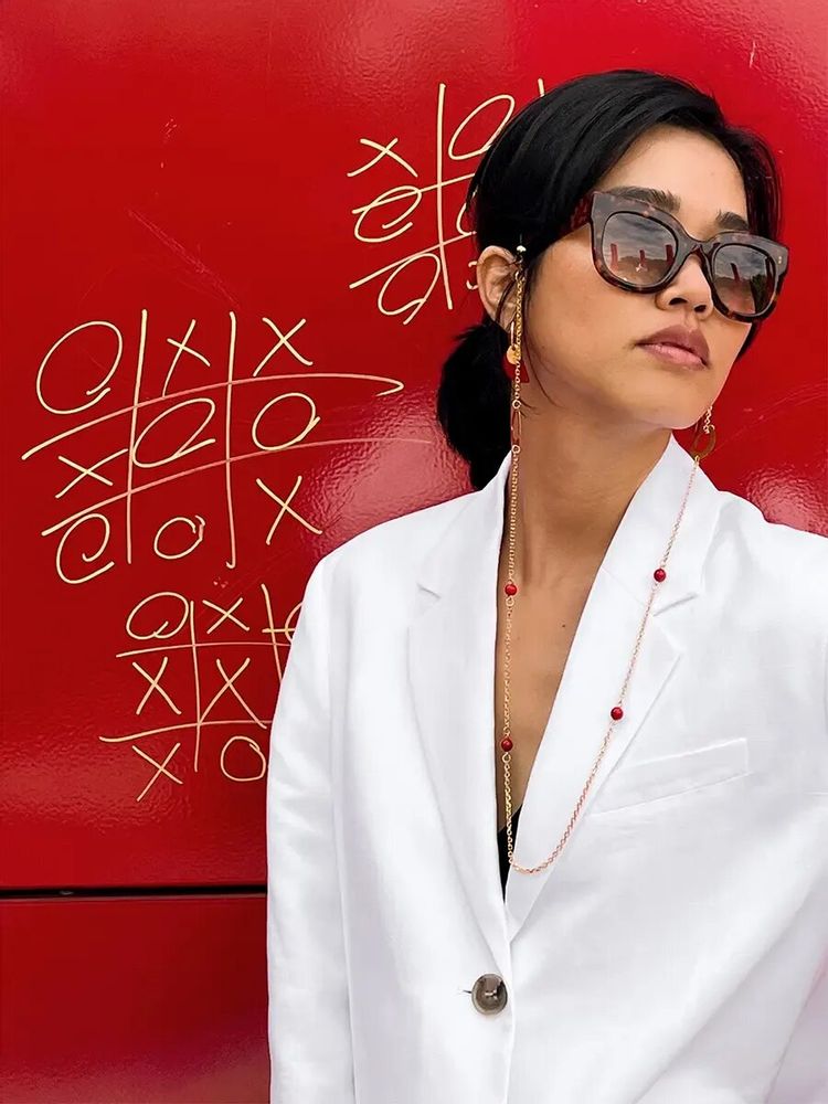 Glasses - Maraca glasses chain in brass and red lacquer - L INDOCHINEUR X RIVÊT