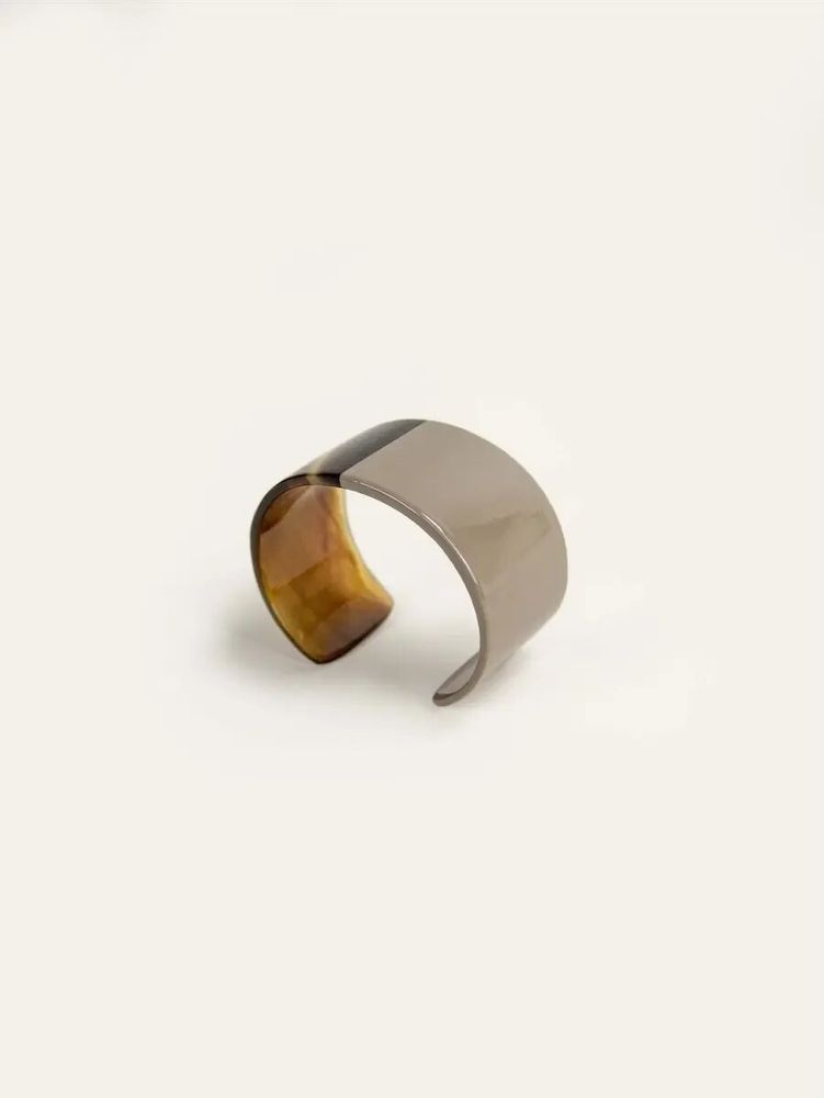 Bracelets - Thin cuff in buffalo hoof and blue grey lacquer size S - L INDOCHINEUR X RIVÊT