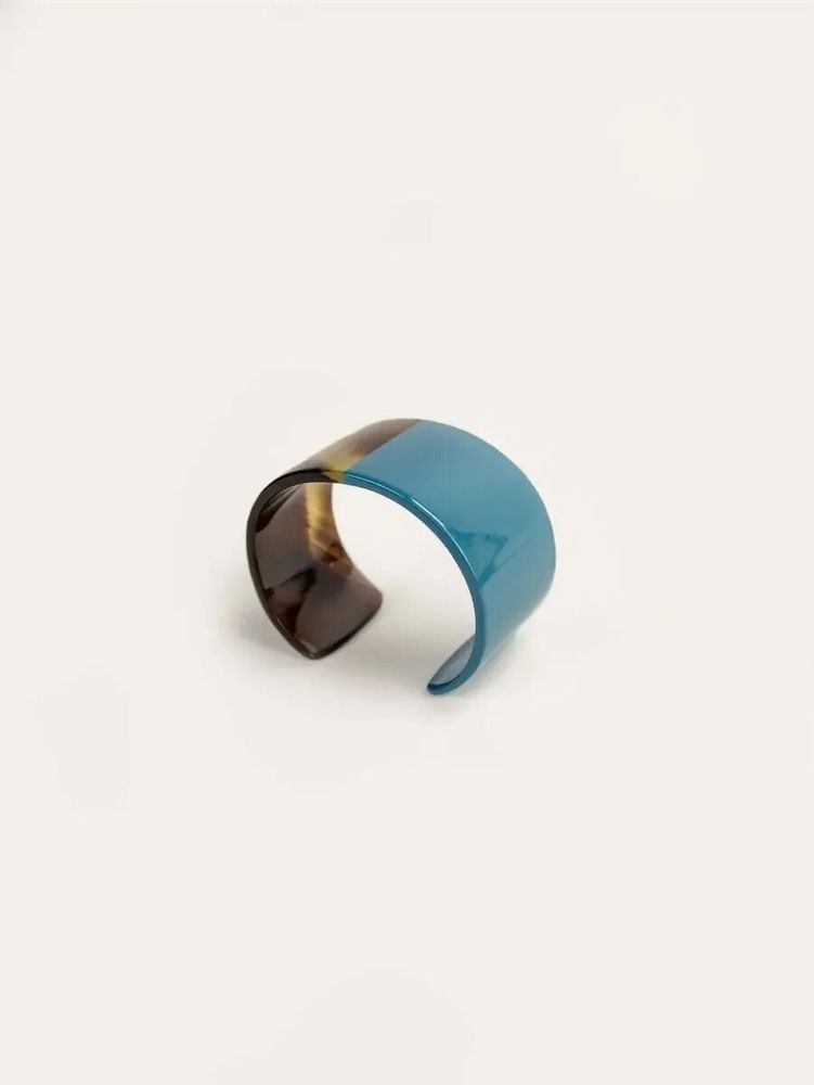 Bracelets - Thin cuff in buffalo hoof and blue grey lacquer size S - L INDOCHINEUR X RIVÊT