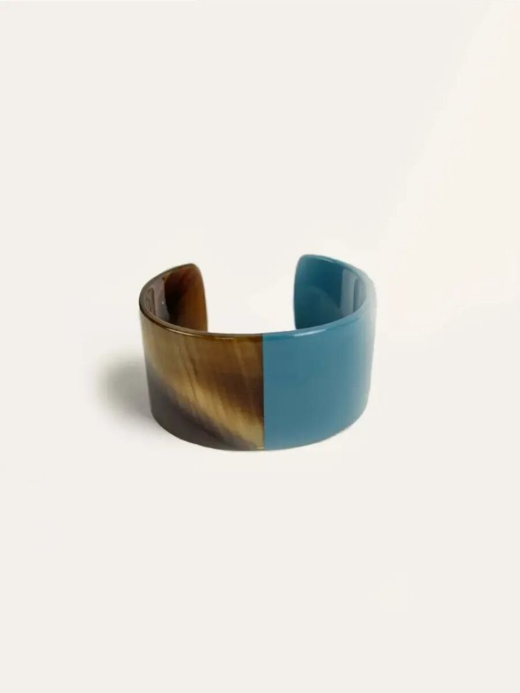 Bracelets - Thin cuff in buffalo hoof and blue grey lacquer size S - L INDOCHINEUR X RIVÊT