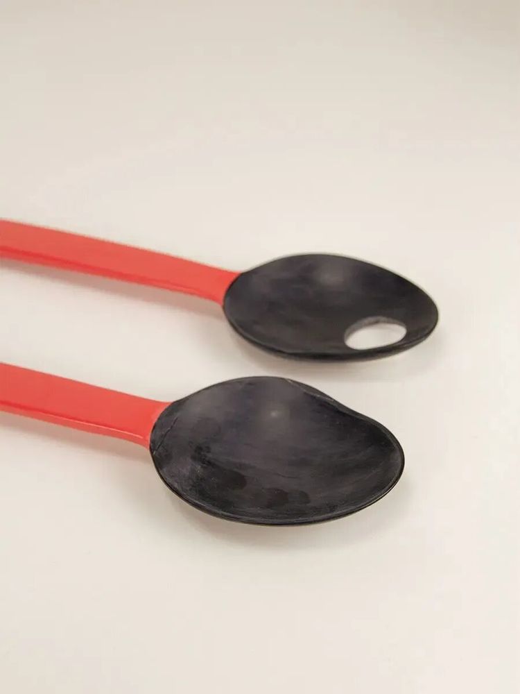 Couverts & ustensiles de cuisine - Couverts à salade en corne avec manche laqué sable - L INDOCHINEUR X RIVÊT