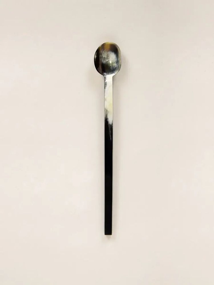 Couverts & ustensiles de cuisine - Cuillère à confiture en corne noire avec manche laqué bleu - L INDOCHINEUR X RIVÊT