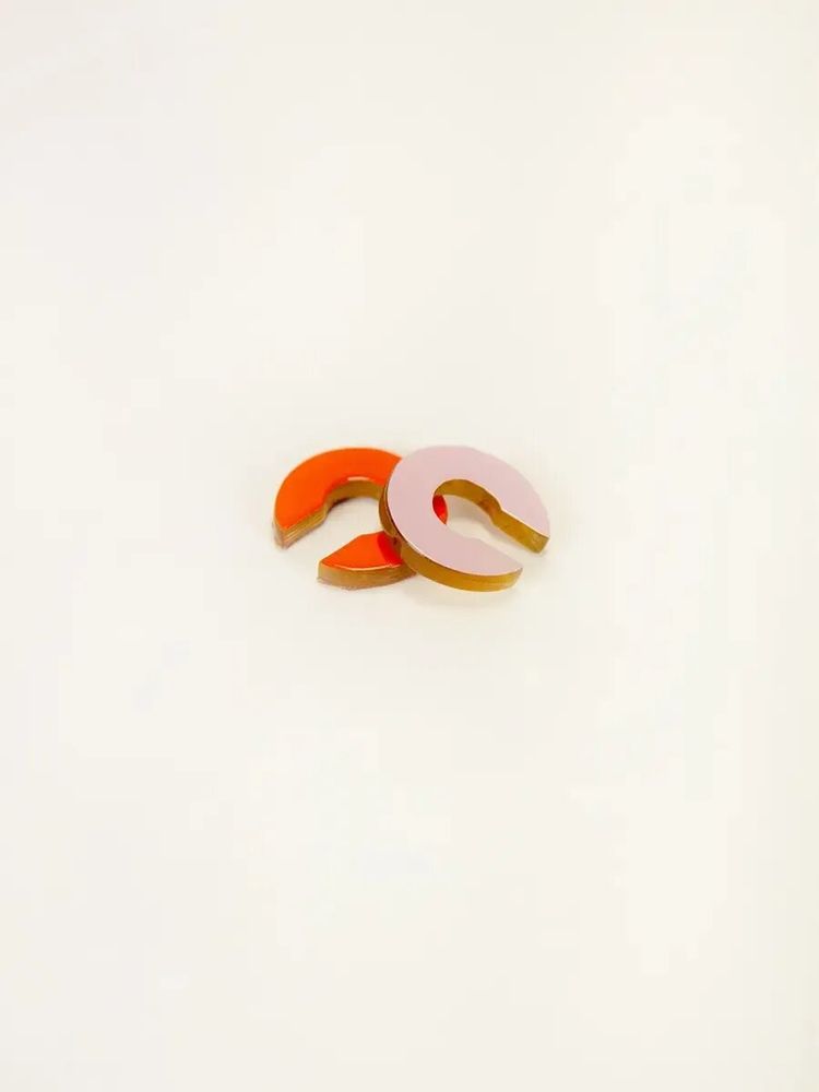 Jewelry - Set of 2 flat earcuffs in two-tone lacquered horn (orange-pink and pink-ivory) - L INDOCHINEUR X RIVÊT