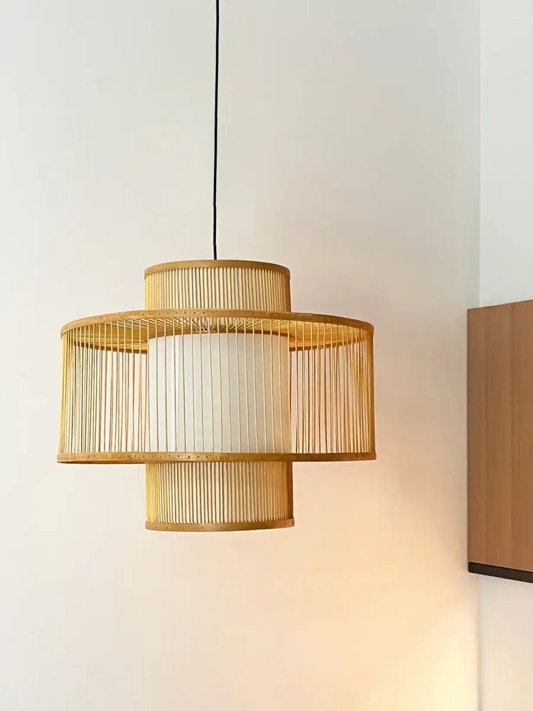 Bougeoirs et photophores - Grande suspension grillagée bambou et soie - L INDOCHINEUR X RIVÊT